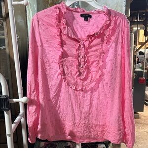 J. Crew Vibrant Pink Ruffle Blouse
